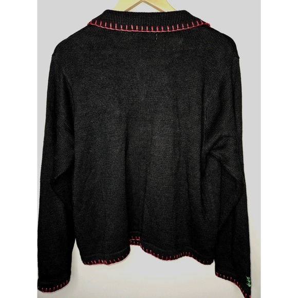 B.P. Design Sweater L Black Embroidered Christmas Holiday Button Up Ramie Cotton - Picture 7 of 10
